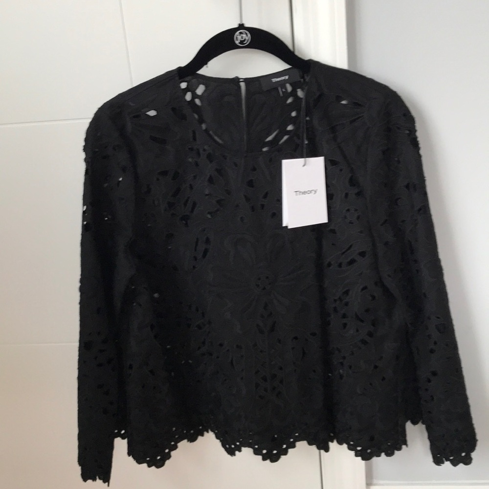 Theory Black Embroidered Linen Top